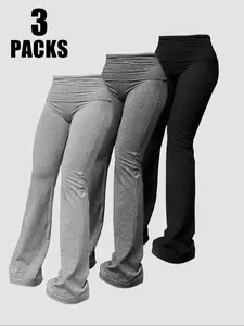 3 Pack Women's Flare Leg Pants, Casual Comfy High Waist Bell Bottom Trousers, Y2K Style, All Seasons, Daily Wear Ladies Bottoms Womenswear