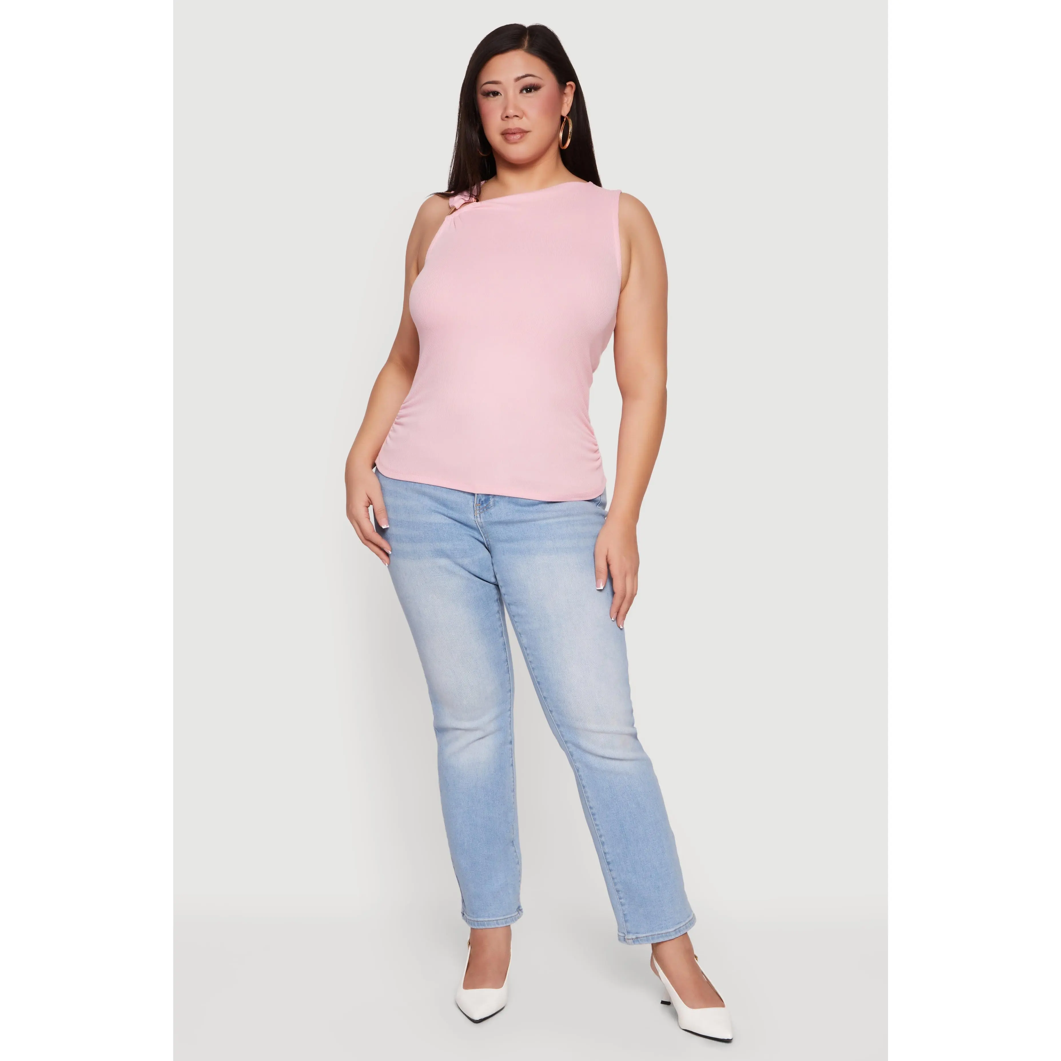Plus Size Metallic Detail Asymmetrical Ruched Side Top