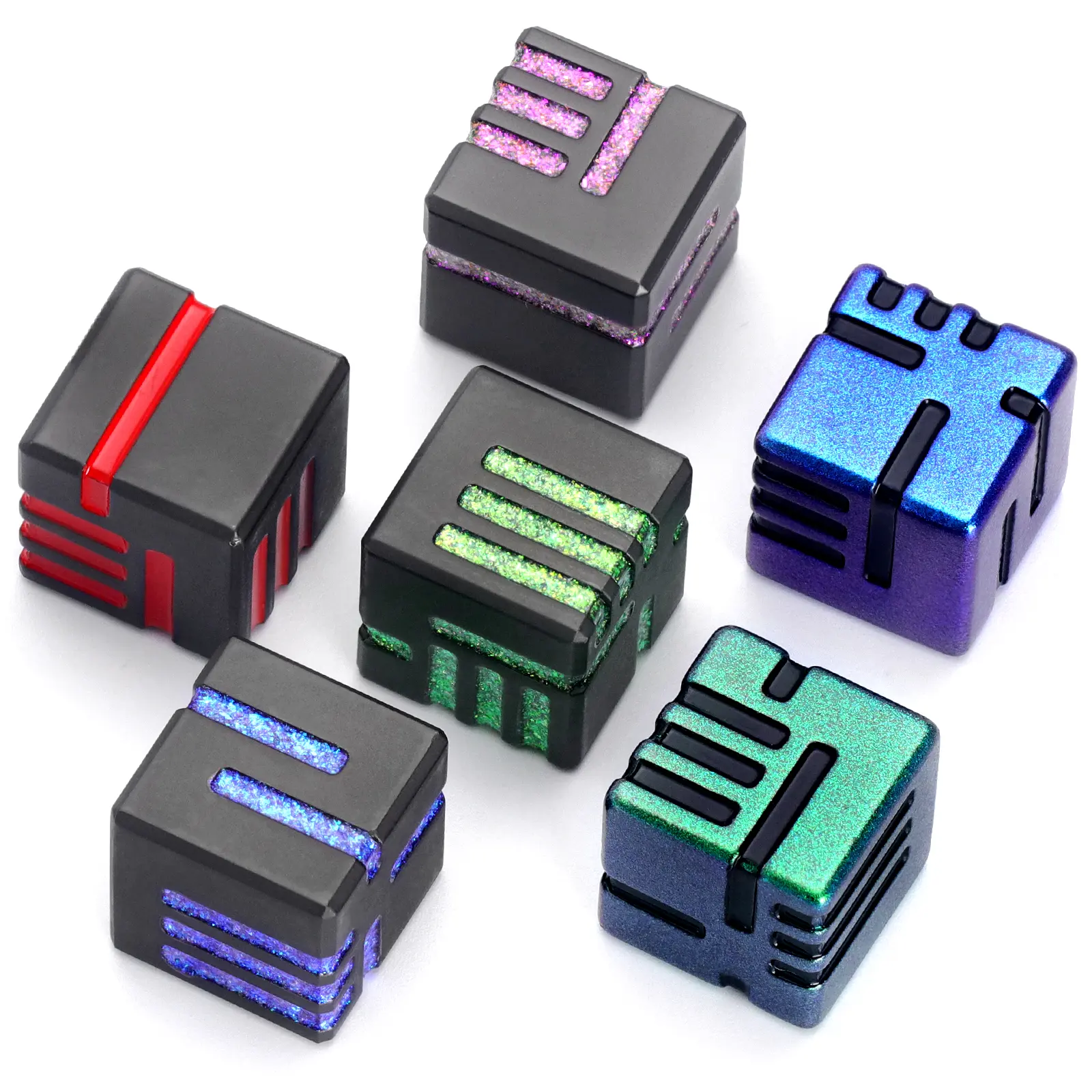 6-Piece Black Solid Metal Heavy-Weight 6-Sided D6 Number Dice Set with Cool & Unique Design, Irregular Lines on Sides, Pocket-Fit Black Storage Box, Ideal for DND Tabletop Game & Dice Collectors