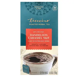 Teeccino Roasted Herbal Tea, Dandelion Caramel Nut, Caffeine Free, 25 Tea Bags, 5.3 oz (150 g)