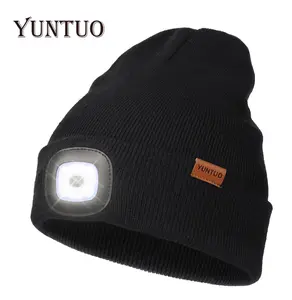 YUNTUO Unisex USB Rechargeable 4 LED Flashlight Hat  Headlamp Winter Knitted Cap Gifts for Men Dad Husband Him Christmas Birthday Nighttime Activities Gifts