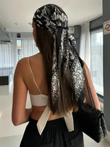 Women's 90x90cm Paisley Boho Polyester Hair Scarf, Large Silk Texture Satin Square Headscarf, Ideal for Daily, Beach, Outdoor Use