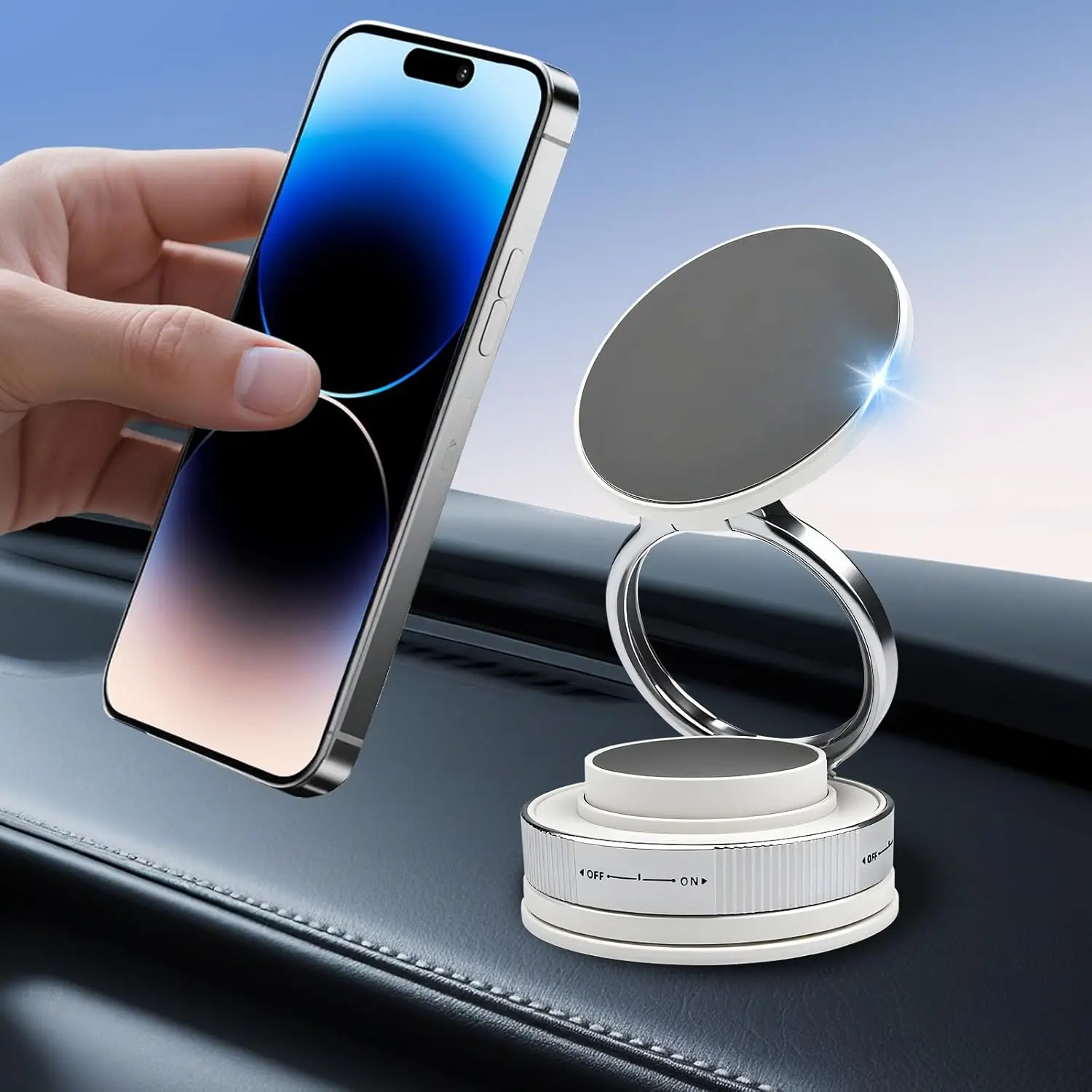2.0 Foldable Magnetic Car Phone Holder - 20 N52 Magnets, Vacuum Suction Cup, Heat-Resistant Nano-Adhesive Base, Auto Accessories Interior, Alt Car Accessories, for MagSafe Devices