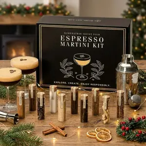 Velvet Pour Espresso Martini Kit - Infusion Cocktail Set with 7oz Coupe Glasses, Stainless Steel Shaker, 10 Gourmet Ingredients, and Recipe Guidebook for Craft Cocktails