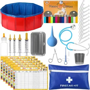 57 Pcs Puppy Kitten Whelping Supplies Whelping Kit for Puppies Birth Dog Kitten Bottle Feeding Kit for New Born Puppy Include Feeding Tube Etc(24" in Diameter)