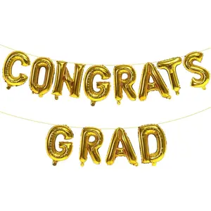 16 Inch Gold Congrats Grad Banner Balloons, Gold Congrats Grad Letters Sign, Graduation Decorations 2026 for Graduation Party Decorations 2026