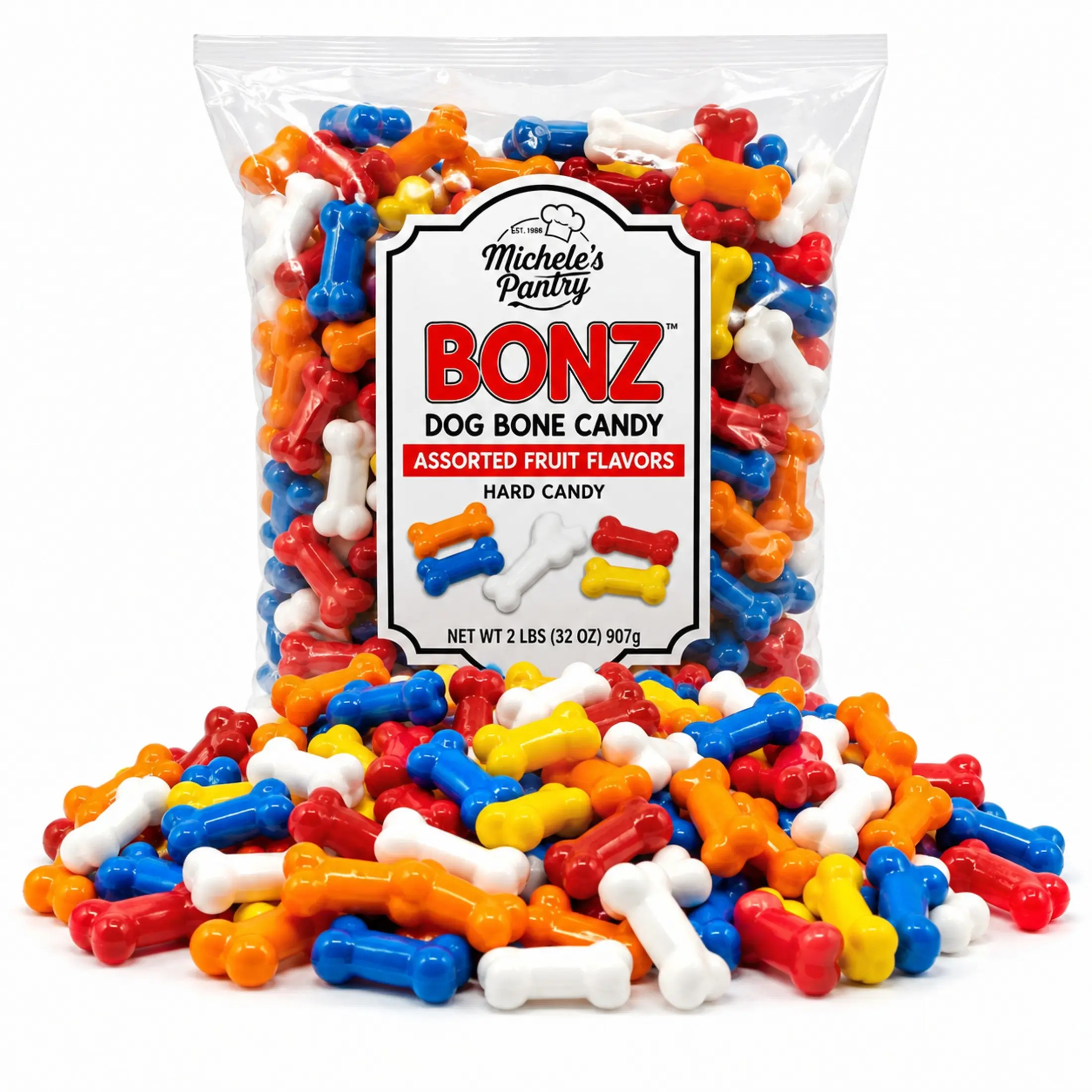 Bonz Dog Bone Candy 2 lb Bulk Bag Assorted Fruit Flavored Hard Candy