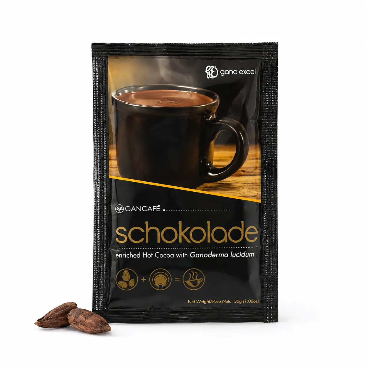 Gano Excel Gano Schokolade Hot Chocolate with Cocoa & Ganoderma Lucidum Extract, Creamy Instant Chocolate Drink Mix, Caffeine-Free