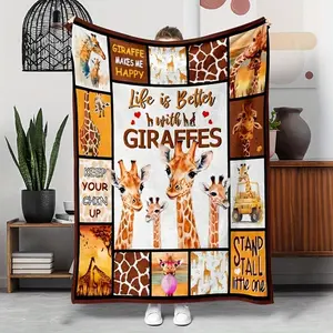 Giraffe Pattern Blanket, Soft Throw Blanket, Air-conditioned Room Blanket, Warm Nap Blanket for Home & Office, Gift for Friend