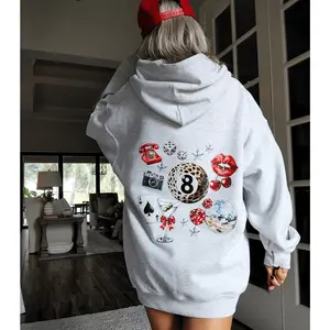 Lucky Leopard 8 Ball Hoodie Y2K Aesthetic Oversized Sweatshirt Preppy Animal Print Dice Cherries Disco Ball Streetwear Trendy Womens Style