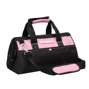 GOTOOLZ 14 Inch Waterproof Pink Tool Bag, Durable 600D Polyester, Zipper Top Wide Opening, Adjustable Shoulder Straps, Multi-Pocket Tool Organizer