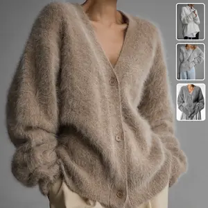 Loose V-neck Button Cardigan Fall Winter Fashion Single Breasted Knitted Sweater Top Women's Clothing long  sleeve
