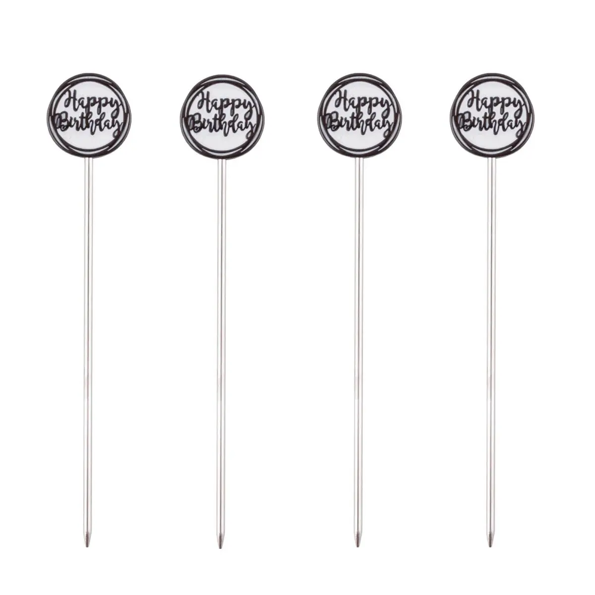BarConic® Stainless Steel Happy Birthday Cocktail Sticks - 4-Piece Bar & Wine Utensils Set, Cocktail Cocktail Sticks