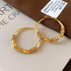 14K Gold Plated Twisted Chunky Hoop Earrings Minimalist Statement Jewelry with Crystal Accents for Women Elegant Fashion