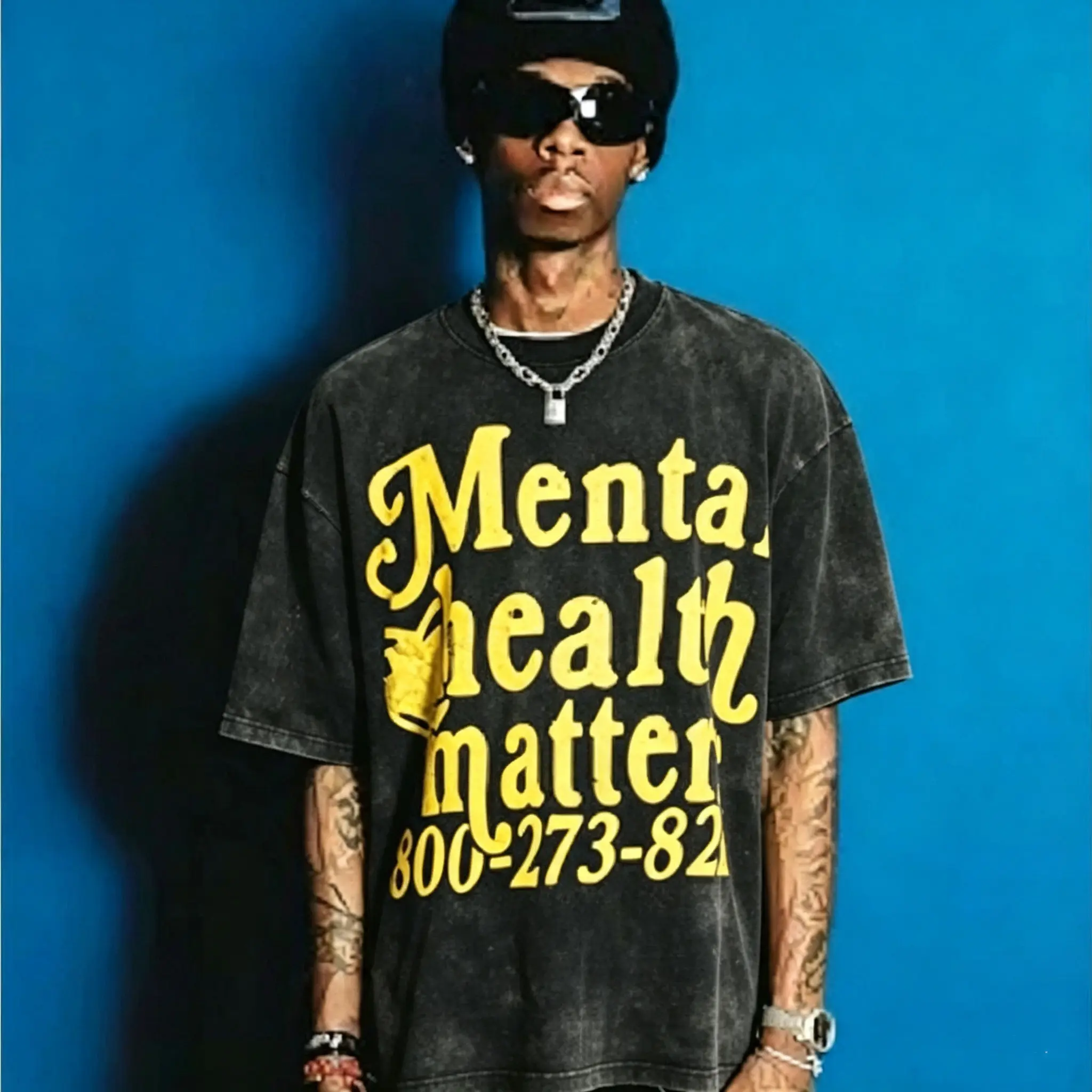 Women's Cotton Loose Soft Top - Classic Casual Streetwear Mental Health Matters T-Shirt, Round Neck, Comfortable Fabric, Yellow, S-5XL sohochic sohochic sohochic sohochic sohochic