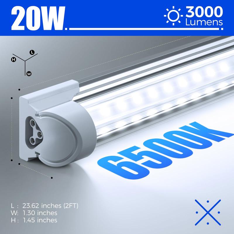 Barrina T8 LED Shop Light 2ft, 20W 3000LM 6500K, Linkable Shop Light Fixture for Room, Garage, Workbench, Warehouse, 2 Packs