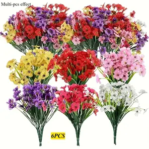 108 Flowers = 6 Bouquets of Artificial Flowers in Red, White, Purple, Pink, Yellow, Rose Red, and Violet. Outdoor Artificial Flowers, Fade-Resistant Fake Violets for Garden, Yard, Porch, Windowsill, Home, Wedding, and Farmhouse Decor