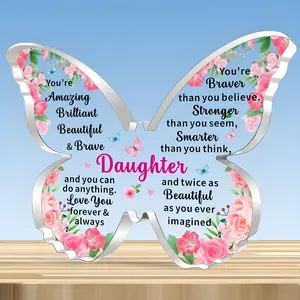 Inspirational Butterfly Crystal Card for Daughter, & Blue Floral Design, Home Decor Gift, Perfect Gift for Christmas, Graduation, Birthday