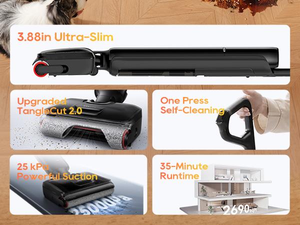 DREAME Aero Pro Elite/ Aero Vacuum Mop, ALL-in-ONE cordless cleaner for wet messes & dry messes, 0 hair residue, 5mins quiet flash self-clean, 185℉ self-dry, 60min runtime, for family, for all flooor types