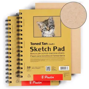 5.5X8.5 Toned tan Sketch Pad, 2 Pack,100 Sheets (86lb./128gsm), Spiral Bound Artist Sketch Book, Acid Free Drawing Paper (2 Pack)