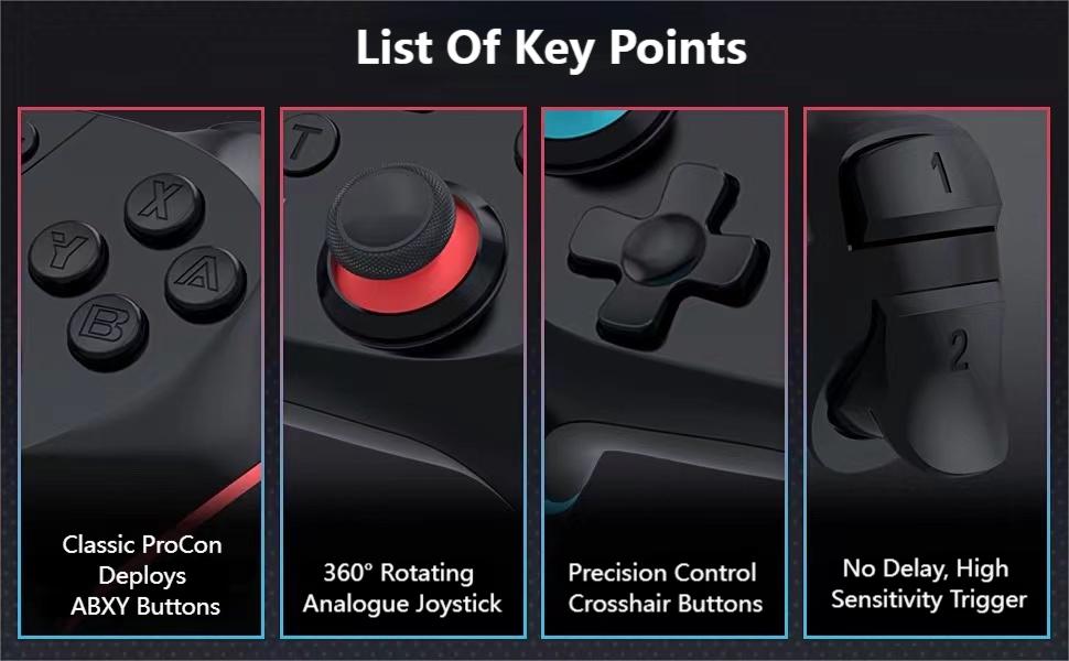 Matbip Wireless Controller for Switch/Switch Lite/Switch OLED/Switch 2, Wireless controller with 2 back buttons, 3-level TURBO adjustable(blue&red)