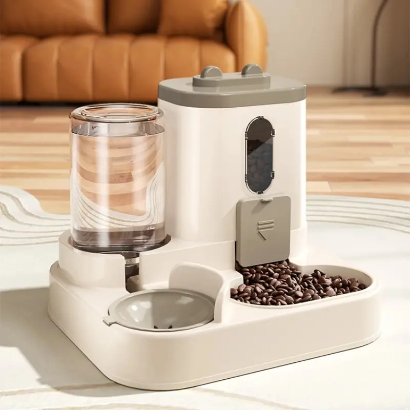 Automatic Cat & Dog Feeder with Water Dispenser, Gravity Pet Food & Water Bowl