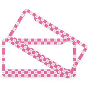 Pink Checker Heart License Plate Frame, y2k Retro Cute Car Decor, Car Accessories for Women, Gen Z Car Bumper