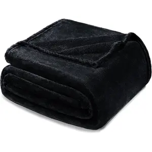 Fleece Blankets Queen Size for Bed, Super Soft and Warm, All Season, Cozy, Plush, Lightweight, 90x90 Inches, Black