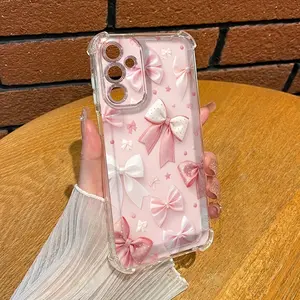 [Stylish Bow Ribbon Phone Case] Stylish Pink Aesthetic Bow Ribbon Phone Case |   Anti-Drop Shockproof Soft Transparent Protective Cover for Samsung Galaxy A34 A35 A36 A53 A54 A55 A56 A14 A15 A16 A25 A26 A22 Plus - Minimalist Design Gift Ideas 30X HH5005