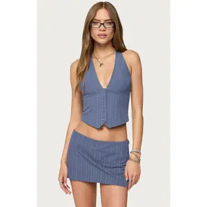Edikted Women's Frankey Pinstripe Button Up Halter Top
