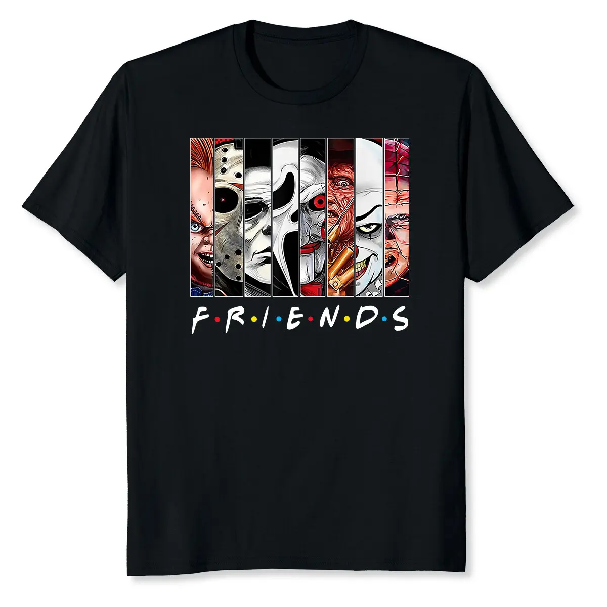 Friends Horror Squad Parody Short-Sleeve Classic Cotton Round Neck Sports Top - Black, Soft Slight Stretch Knit Fabric, Regular Fit, Perfect for Halloween & All-Season Wear, Shortsleeve, Tshirt Streetwear Sweatshirt, Humor Graphic Tee, Unisex