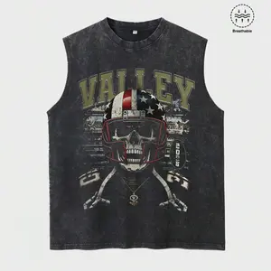 Oversized Distressed Black Graphic Print Sleeveless Tank Top, Relaxed Fit Vintage High Street Style For Summer