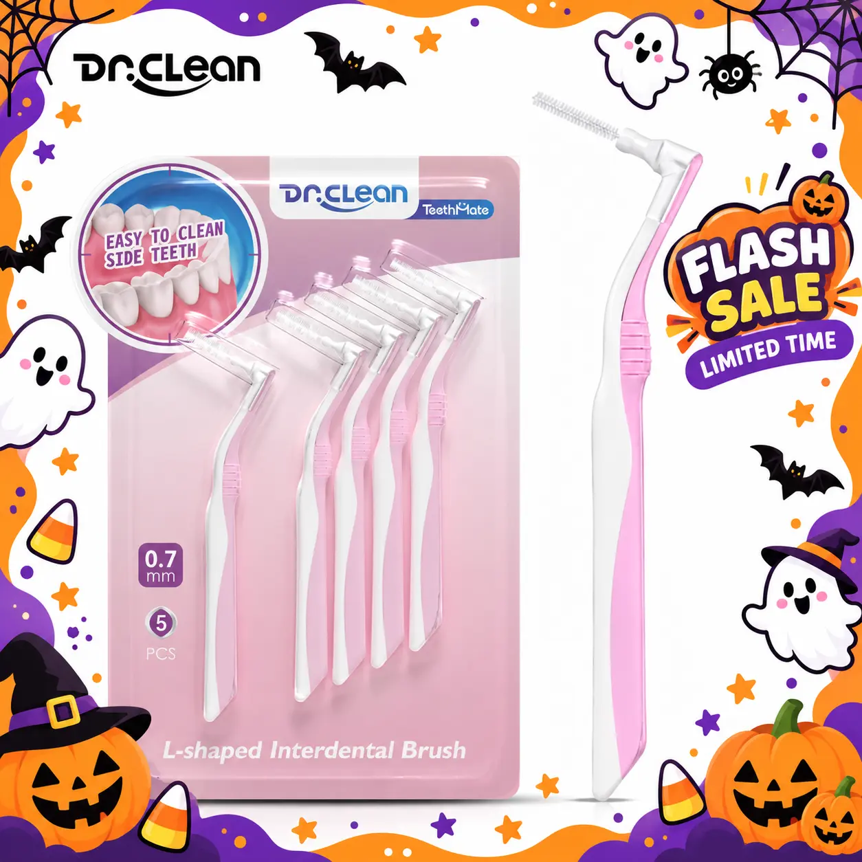 Dr.Clean L-Shaped Interdental Orthodontic Toothbrushes Set - 0.7-1.1mm Soft Bristles, 20/30/60 Packs, Storage Case, Braces Cleaner, 20g, Sensitive Gums Care, Plaque Removal, Daily Oral Care, At Home Dental Tool, Unscented for Adults