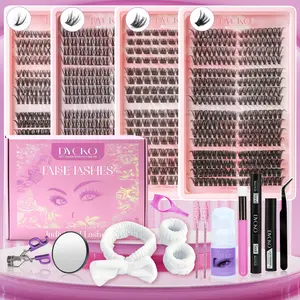 15-Piece Dycko False Eyelash Set Volume Individual Lashes Mixed Lengths 9-16mm D Curl DIY Lash Extensions Natural Soft Reusable Wedding Festival Gift Kit