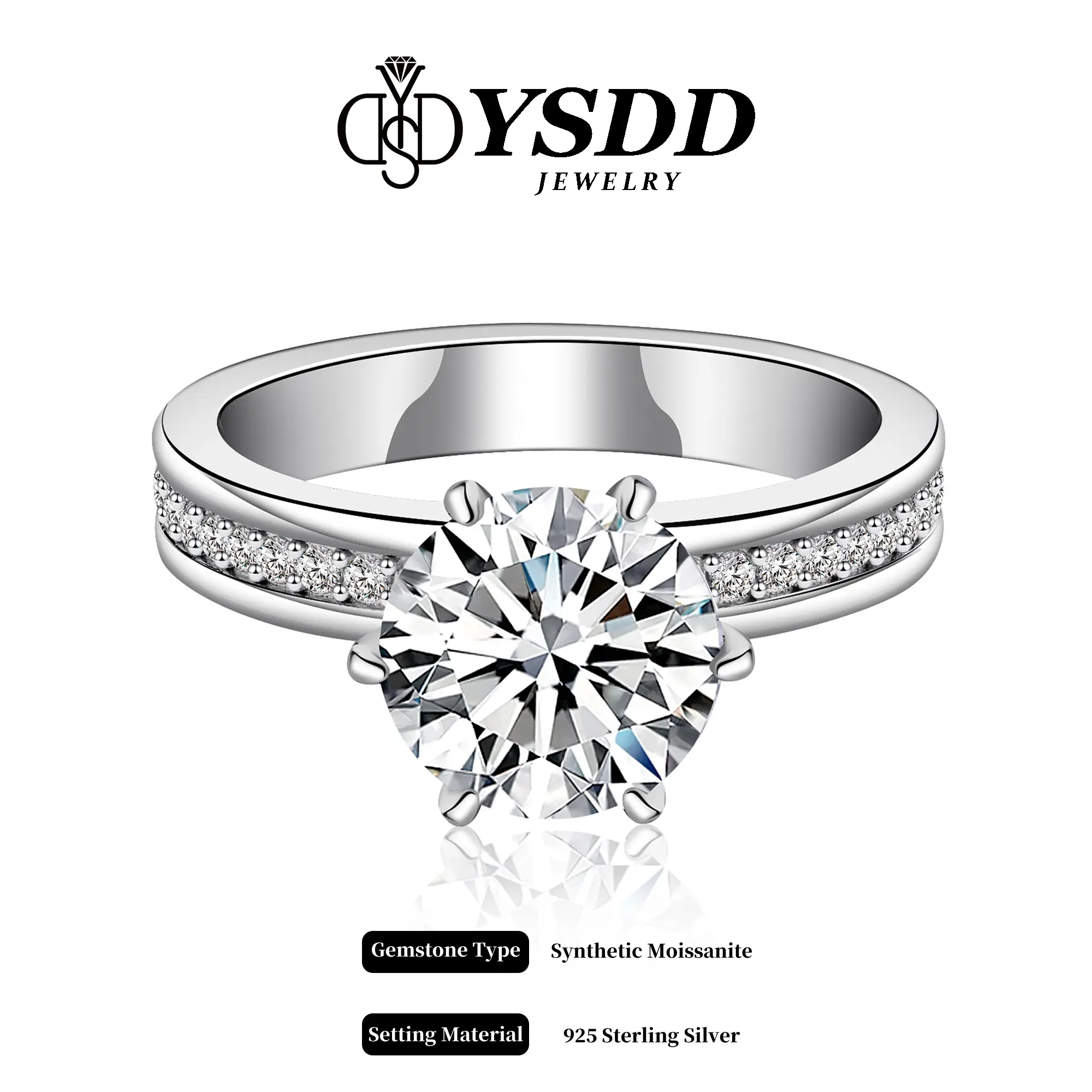 【#3 Queen】2-3 Carat Synthetic Moissanite Rings in 925 Sterling Silver