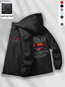 Norway Geographical Mountain Techwear Jacket Men's Waterproof Windbreaker Hooded Outdoor Performance Outerwear Lightweight Functional Zip-up for Hiking Camping & Urban Commute