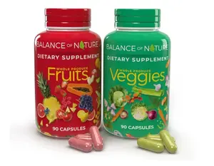 Balance of Nature Fruits & Veggies Supplements - Whole Fruit and Vegetable Ingredients for Women, Men, and Kids - 90 Fruits Capsules, 90 Veggies...