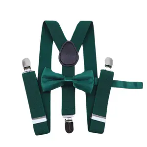 TIE MOOD Hunter Green Satin Kid's Pre-Tied Bow Tie & Hunter Green Suspenders Set | Bow Tie & Suspender for Boys | Easter Outffit