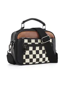 Trendy Canvas Chessboard Pattern Crossbody Bag, Stylish PU Shoulder Handbag with Dual Zipper Handles, Fashionable Single-Shoulder Purse, Fashionable Patterned Bag