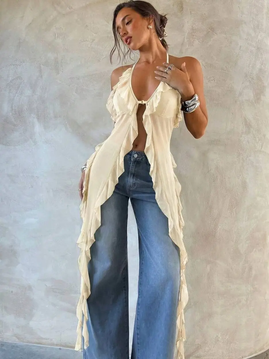 Women's Sexy Halter Neck Chiffon Blouse, Sleeveless Backless Summer Top, Elegant Dressy Tank for Vacation, Date Night, Club & Party