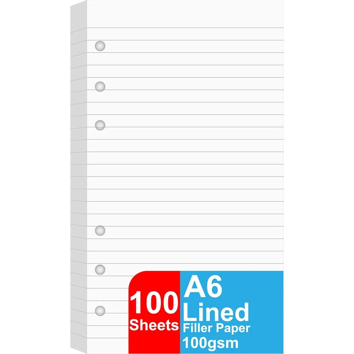 A6 Lined Refill Paper, 100 Sheets/200 Pages Loose Leaf Paper for Filofax Person Binders, 6 Holes Punched, 100gsm Ruled White Filler Paper, 3.75'' x 6.75''