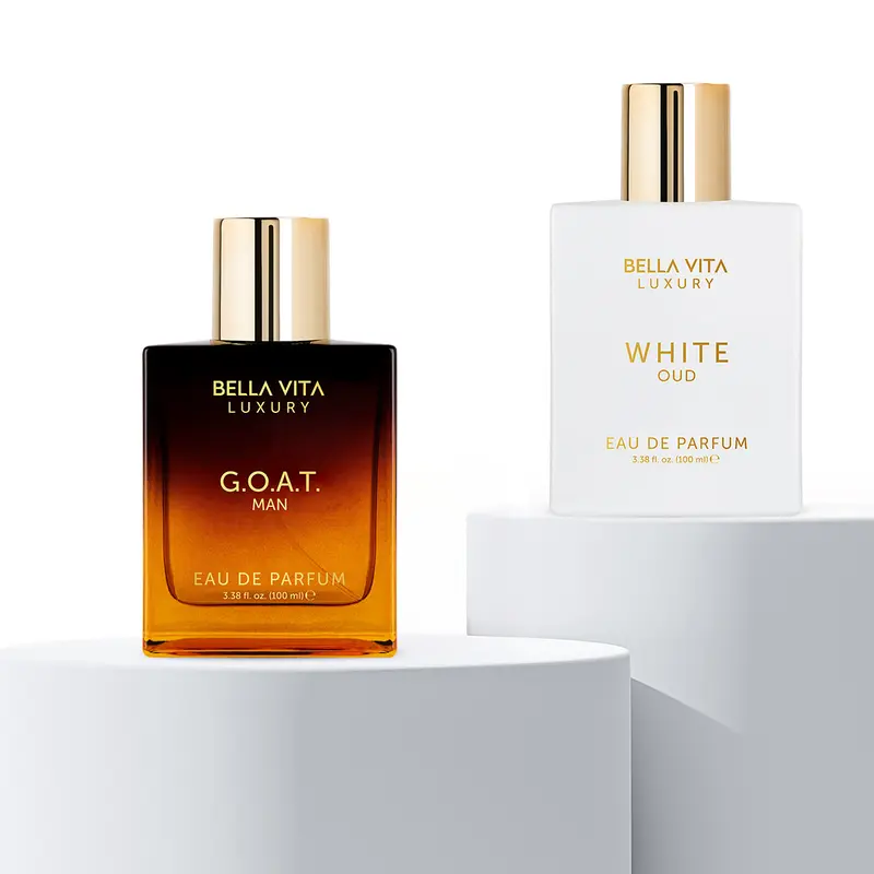 Bellavita Luxury The Bold & Royal Duo Perfume Combo | White Oud Floral Spicy EDP + G.O.A.T Citrus Woody EDP for Men | Long-Lasting IFRA-Certified Luxury Fragrance Set | Perfect Father's Day Gift