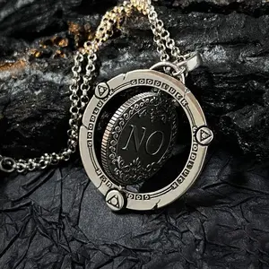 Unisex Engraved Rotating Decision Coin Necklace - Artificial Gemstone Jewelry, Modern Versatile Daily Wear Accessory, Engraved Necklace