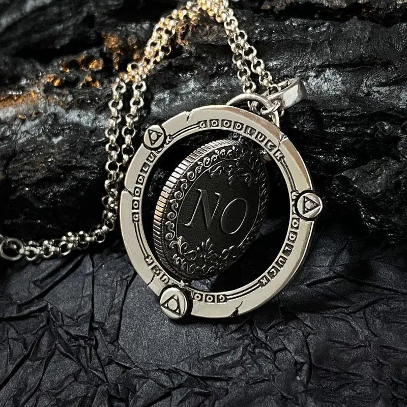 Unisex Rotating Decision Coin Necklace, Casual Metal Coated Chain & Link Jewelry with Engraved Artificial Stone for Adults' Daily Wear, Metal Coating