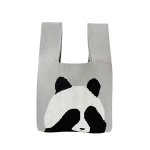 Cute Panda bag，Knitted Bag，Wrist tote bag，New