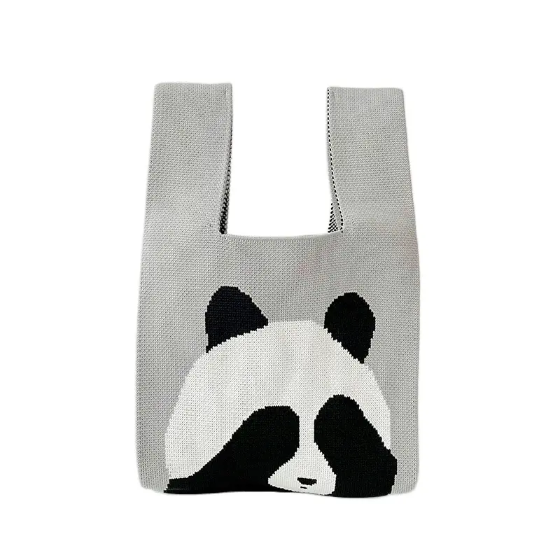 Cute Panda bag，Knitted Bag，Wrist tote bag，New