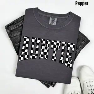Auntie Black Checker Comfort Colors T-Shirt 'NLB'