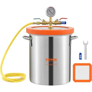 VEVOR 5 Gallon Vacuum Chamber and 3.5 CFM Pump Kit, Stainless Steel Chamber, Single Stage Vacuum Pump Degassing Chamber Kit, with Acrylic Lid, Oil, 4.92 ft Hose, for Degassing Resin Silicone EpoxiesVEVOR Super Brand Day