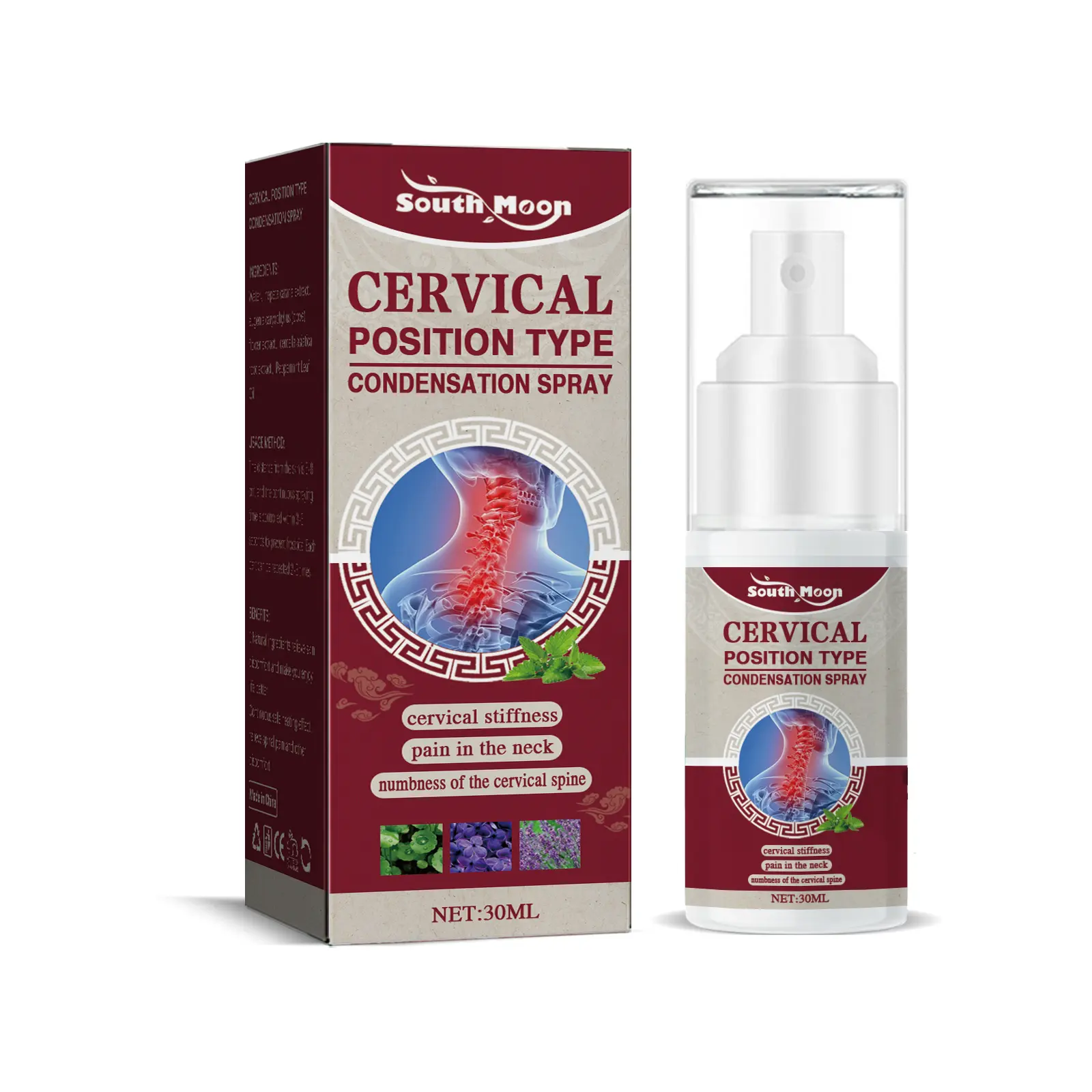 South Moon Cervical Cold Condensation Spray - Peppermint Oil 30ml 30g Neck Care Solution for Muscle Pain, Inflammation Relief, Lumbar Relaxation, Improved Mobility (External Use)