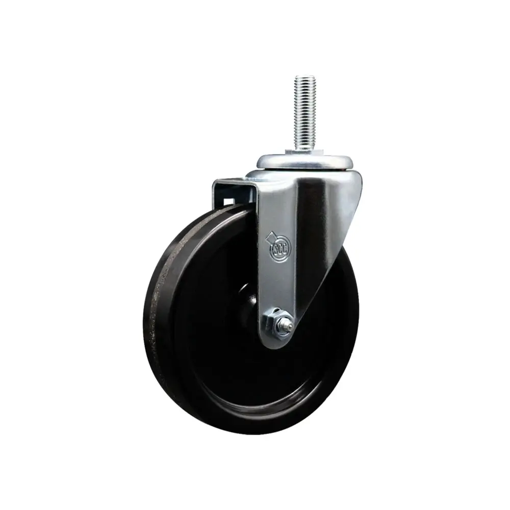 Service Caster SCC-TS20S514-PHR-58212 Phenolic Swivel Metric Threaded Stem Caster, 5x1.25 in Black Wheel, 0.63 in Stem, 300 lbs Capacity, Chemical/Oil/High Impact Resistance, Bolt Hole, for Commercial Carts, Material Handling Equipment, Shop Projects